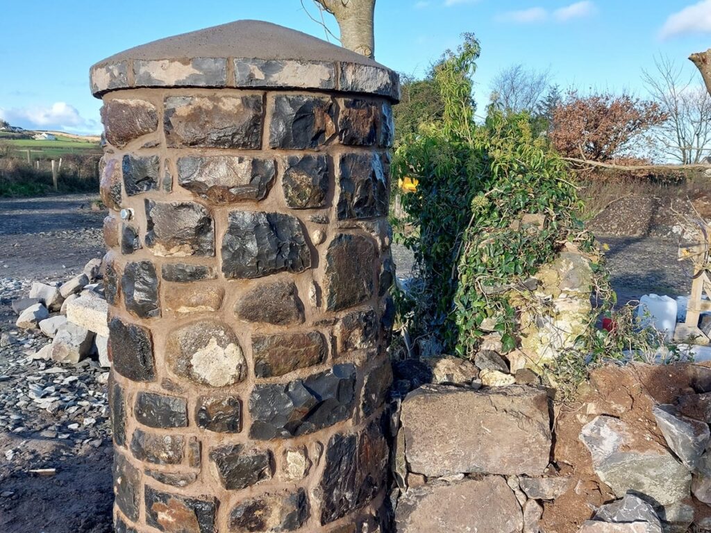 Rustic Basalt Pillars and Patio Wall in Bushmills