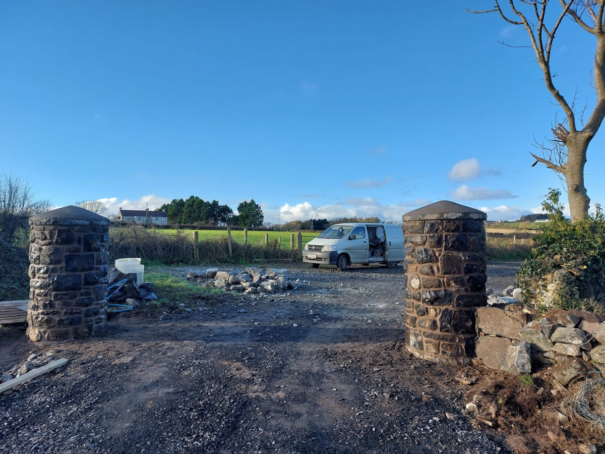 Rustic Basalt Pillars and Patio Wall in Bushmills